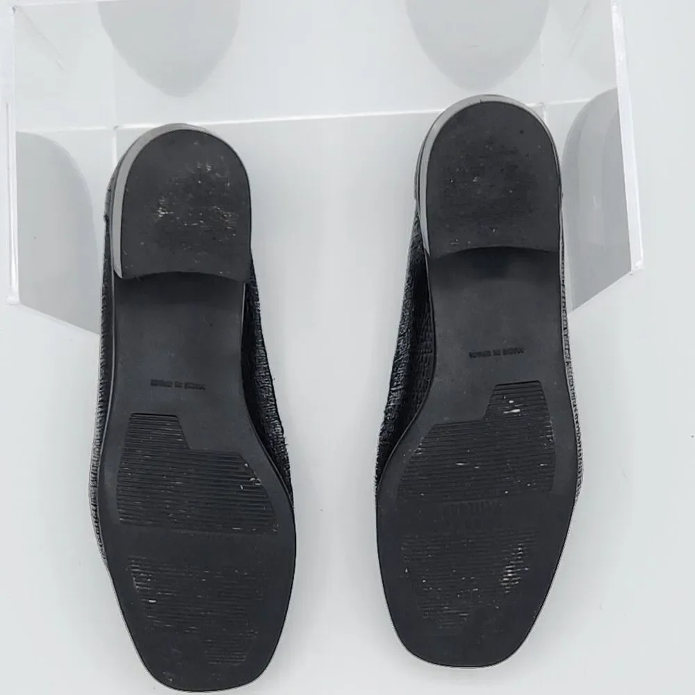 Stuart Weitzman Black Shiny Leather Tassle Loafers Block Heel Size 6.5B